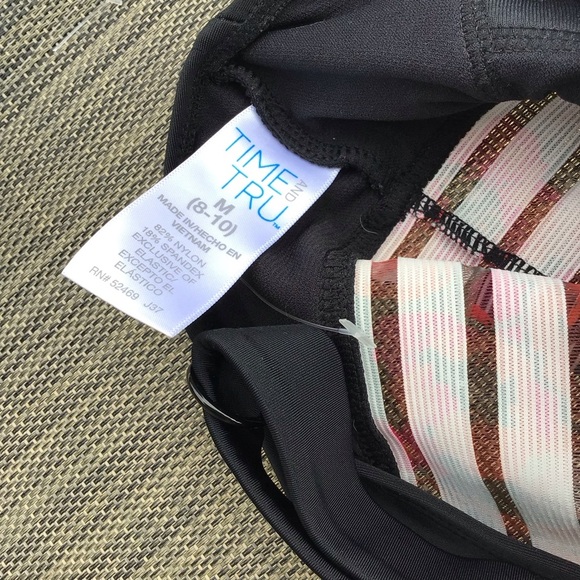 NWOT Time and Tru Womens Black Floral Mesh Band One Piece Swimsuit Medium 8-10 - Picture 6 of 7